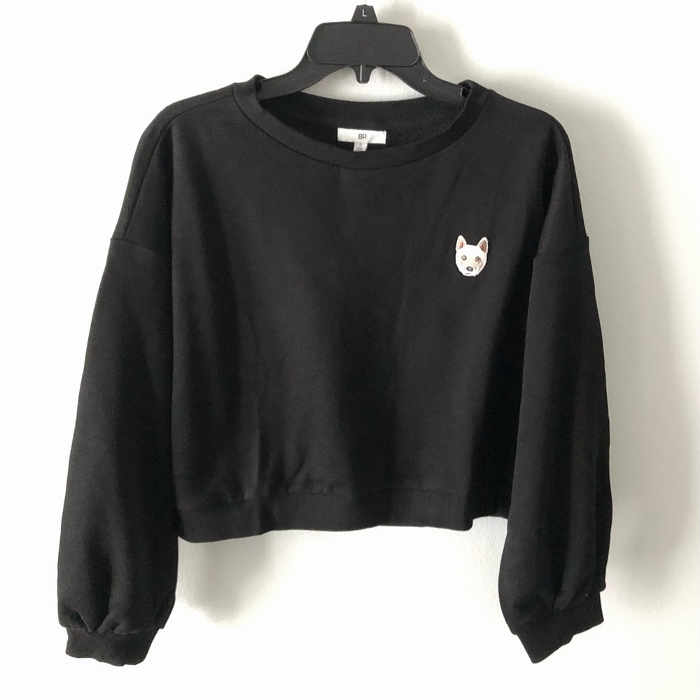 bp Black Cropped Crewneck Sweatshirt Dog Patch Minimalist NWT